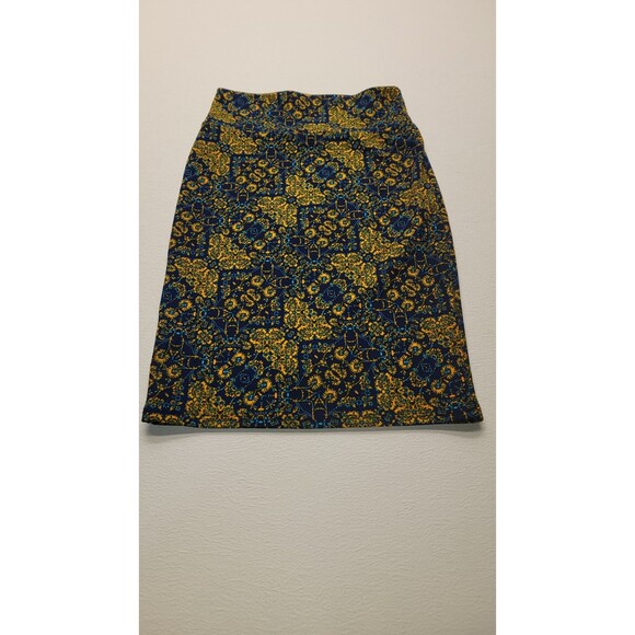 NWT LuLaRoe Cassie Skirt XS Blue Yellow Floral Pencil Yoga Waist Stretch NWOT - Picture 2 of 7